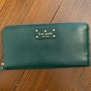 Large Kate Spade deep evergreen leather wallet